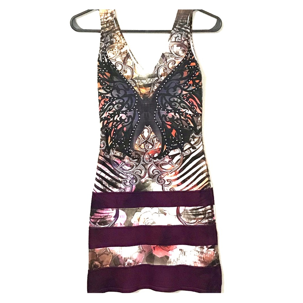 3/$20 Colorful Graphic Butterfly Bodycon Dress